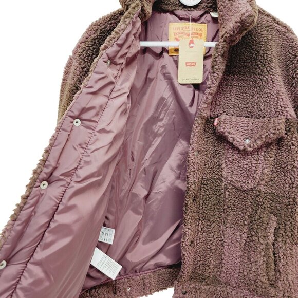 Levi’s Men's Fleece Sherpa Trucker Jacket Vintage Relaxed Fit Brown Size L New - Picture 10 of 16